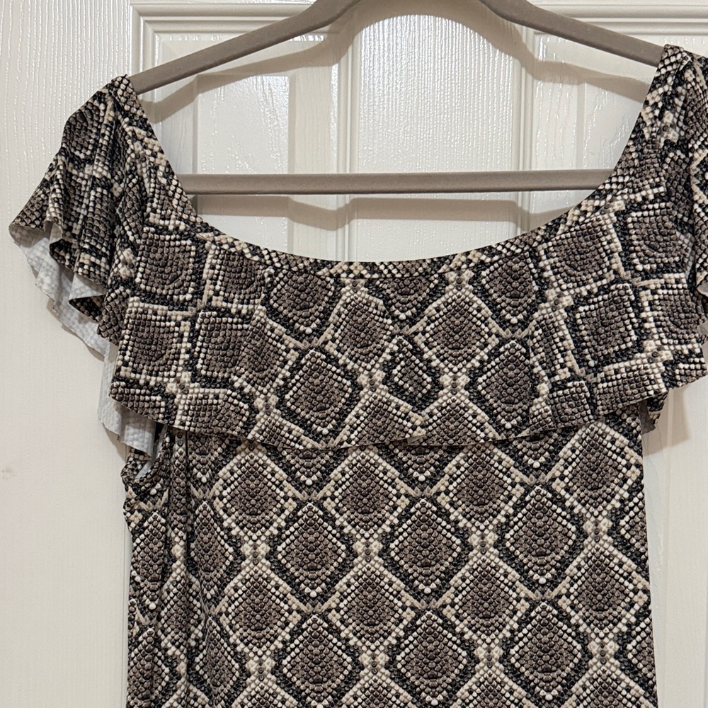 Tommy Bahama Black, Tan and White Geometric Mini Dress;seamless pockets;Classy - Picture 2 of 5